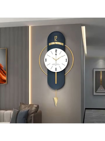 ABERTO DESIGN Wandklok donkerblauw/goudkleurig - (B)40 x (H)80 cm