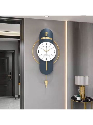 ABERTO DESIGN Wanduhr in Dunkelblau/ Gold - (B)40 x (H)80 cm