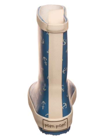 POM POM Gummistiefel "AOP" in Blau/ Beige