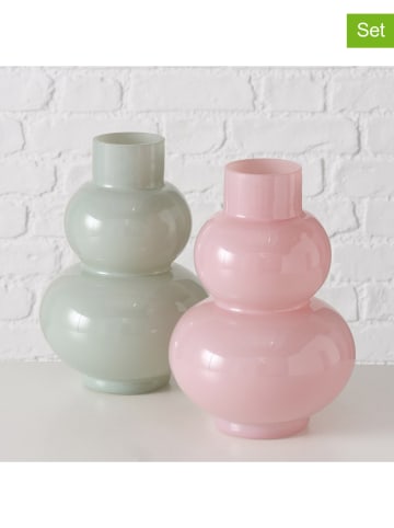 Boltze 2-delige set: vazen "Gesina" lichtroze/groen - (H)26 x Ø 17 cm