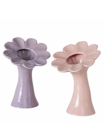 Boltze 2-delige set: vazen "Nanula" lichtroze/paars - (H)18 x Ø 12,5 cm