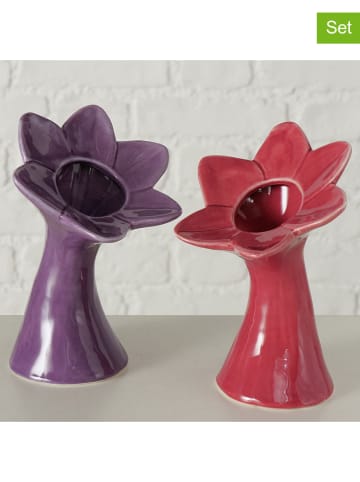 Boltze 2-delige set: vazen "Nanula" rood/paars - (H)17 x Ø 12 cm