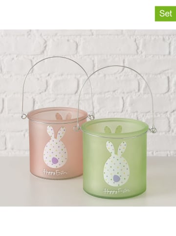 Boltze 2er-Set: Windlichter "Eggard" in Rosa/ Grün - (H)12 cm