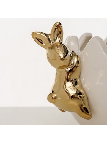 Boltze Übertopf "Alvara" in Weiß/ Gold - (B)16 x (H)9,5 x (T)13 cm