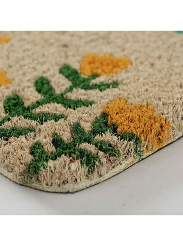 Boltze Kokos-deurmat "Bellaria" beige/donkergroen/geel - (L)60 x (B)40 cm