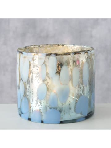 Boltze Windlicht ''Sonna'' lichtblauw/goudkleurig - (H)9,5 cm
