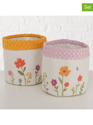 Boltze 2-delige set: overpotten "Antonia" wit/lichtroze/geel - ((H)18 Ø 16 cm