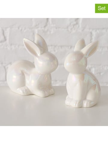 Boltze 2-delige set: decofiguren "Claudy" wit - (H)10,8 cm