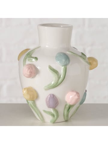 Boltze Vaas "Tulipe" crème/meerkleurig - (B)11,5 x (H)13,5 x (T)11 cm