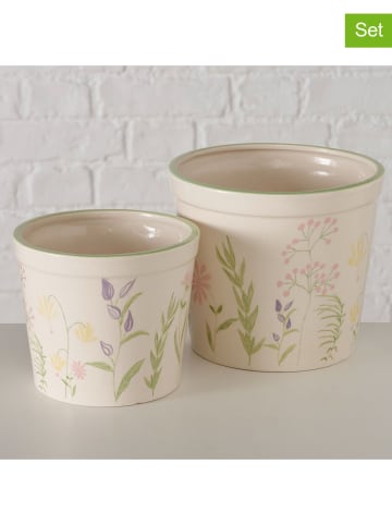 Boltze Osłonki (2 szt.) "Blossom" w kolorze kremowo-zielonym na doniczkę