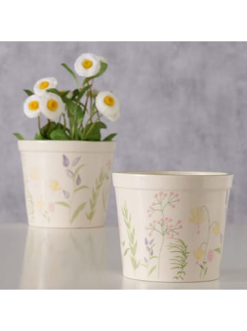 Boltze 2er-Set: Übertöpfe "Blossom" in Creme/ Grün