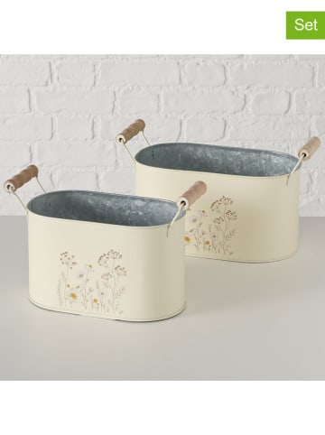 Boltze 2er-Set: Übertöpfe "Meadow" in Creme/ Braun