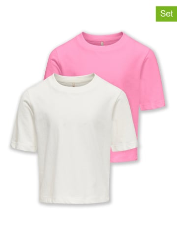 KIDS ONLY 2er-Set: Shirts in Weiß/ Rosa