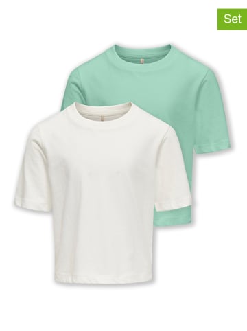 KIDS ONLY 2er-Set: Shirts in Grün/ Weiß