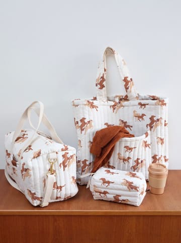 FABELAB Kosmetyczka w kolorze biało-jasnobrązowym - 20 x 12 x 10 cm