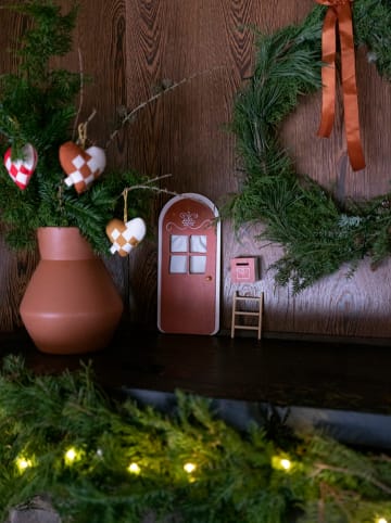 FABELAB 3-delige set: decoratieve led-kerstdecoratie "Elf Door" bruinrood