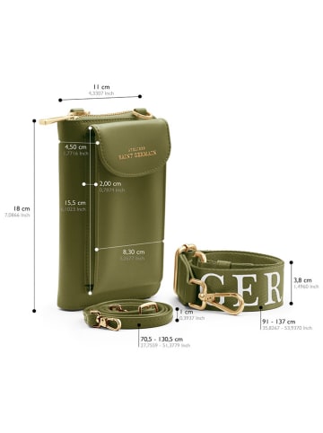 ATELIERS SAINT GERMAIN Leder-Handytasche in Khaki - (B)15 x (H)8 x (T)2 cm