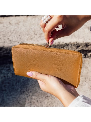 ATELIERS SAINT GERMAIN Leder-Geldbörse in Camel - (B)19 x (H)10 x (T)2,5 cm