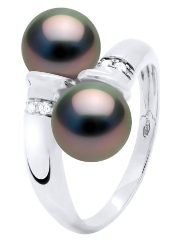 ATELIERS SAINT GERMAIN Witgouden ring met diamanten en tahitikweekparel