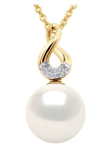 ATELIERS SAINT GERMAIN Złoty naszyjnik z diamentami i perłą - dł. 42 cm