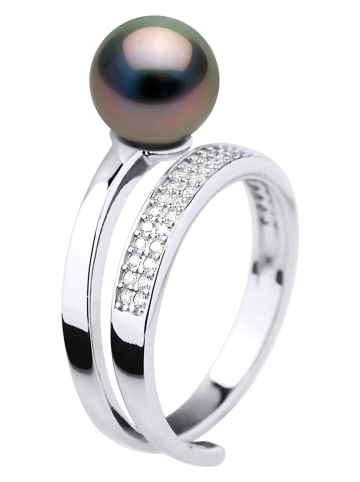 ATELIERS SAINT GERMAIN Srebrny pierścionek z cyrkoniami i perłą Tahiti