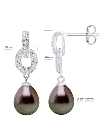 ATELIERS SAINT GERMAIN Srebrne kolczyki-wkrętki z cyrkoniami i perłami Tahiti
