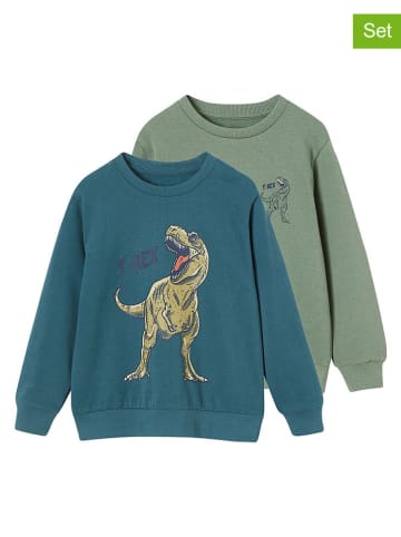 vertbaudet 2-delige set: sweatshirts groen/blauw