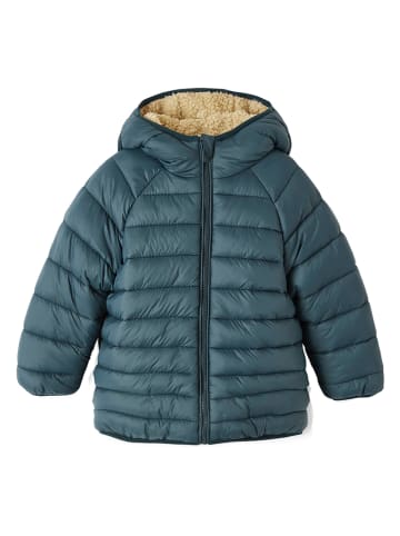 vertbaudet Wende-Winterjacke in Blau/ Beige