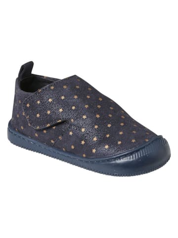 vertbaudet Leren pantoffels donkerblauw/goudkleurig