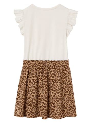 vertbaudet Sukienka w kolorze biało-jasnobrązowym