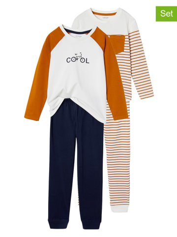 vertbaudet 2er-Set: Pyjamas in Orange/ Dunkelblau