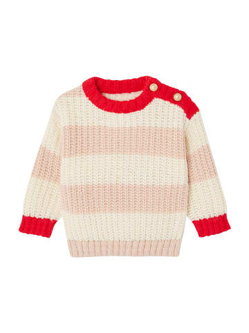 vertbaudet Sweter w kolorze kremowo-jasnoróżowo-czerwonym