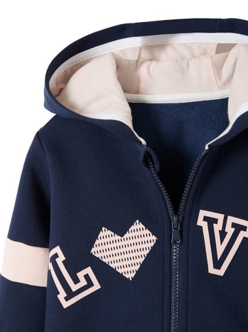 vertbaudet Sweatjacke in Dunkelblau/ Rosa