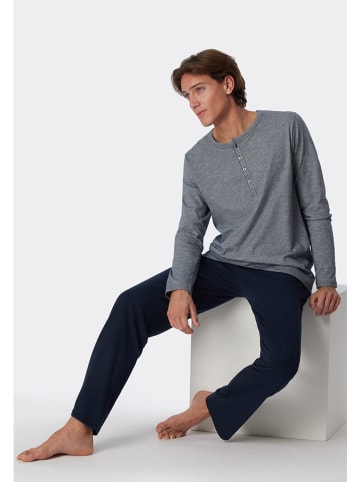 Schiesser Pyjama grijs/donkerblauw