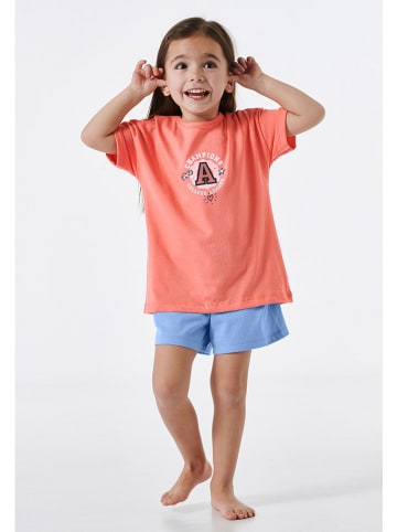 Schiesser Pyjama in Orange/ Hellblau