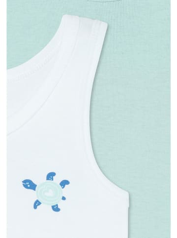 Schiesser 2er-Set: Tops in Weiß/ Türkis