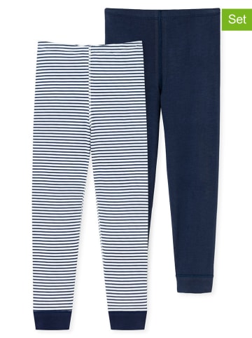 Schiesser 2-delige set: lange onderbroeken donkerblauw/wit