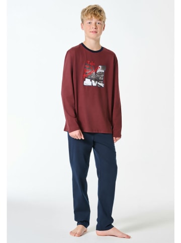 Schiesser Pyjama in Rot/ Dunkelblau