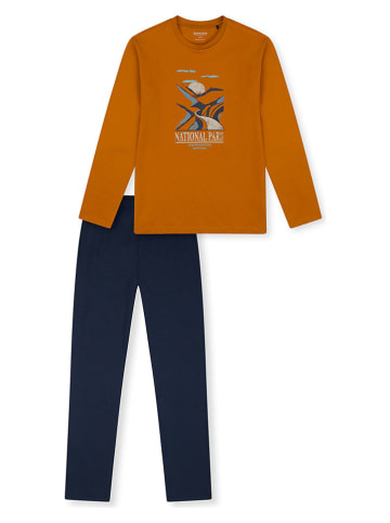 Schiesser Piżama w kolorze jasnobrązowo-granatowym