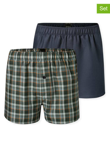 Schiesser 2er-Set: Boxershorts in Grün/ Dunkelblau