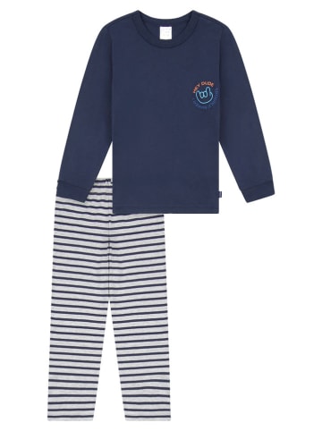 Schiesser Pyjama donkerblauw/grijs