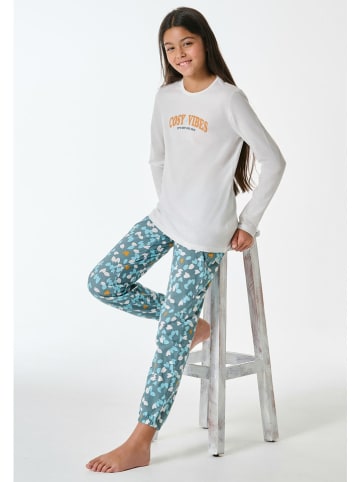 Schiesser Pyjama in Türkis/ Weiß