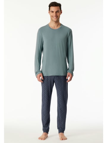 Schiesser Pyjama turquoise/donkerblauw