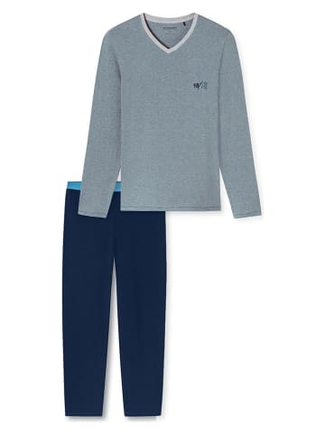 Schiesser Pyjama in Hellblau/ Dunkelblau