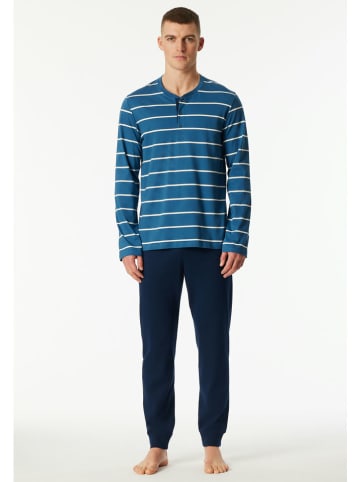 Schiesser Pyjama in Dunkelblau/ Blau