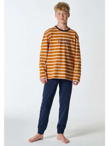 Schiesser Pyjama oranje/donkerblauw