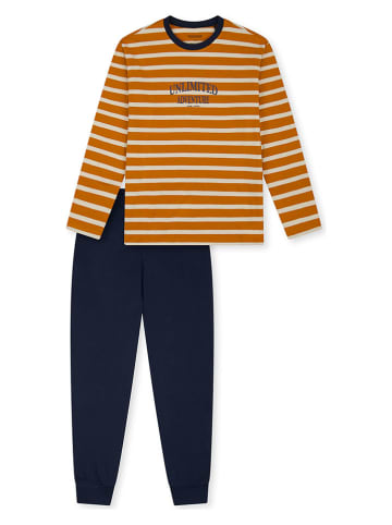 Schiesser Pyjama oranje/donkerblauw