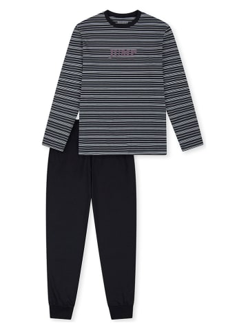 Schiesser Pyjama in Schwarz/ Grau