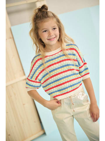 No-No Gebreid shirt "Keya" crème/rood/lichtblauw