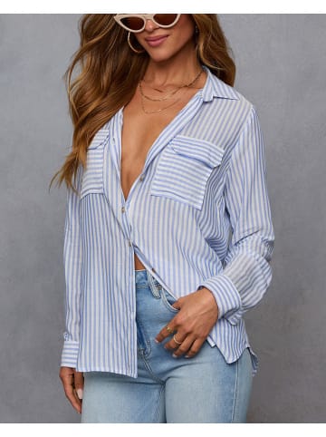 Milan Kiss Blouse lichtblauw/wit